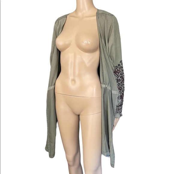 Knox Rose green long sleeve embroidered tie waist shacket size medium - Picture 3 of 15